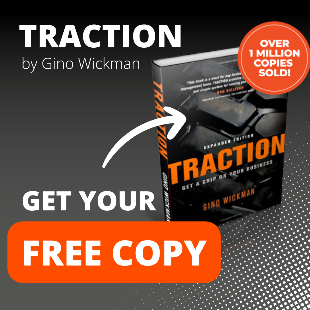 Graphic showing popular business book, Traction, by Gino Wickman