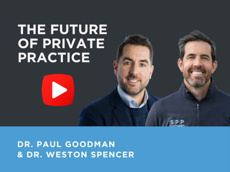 Graphic showing Dr. Paul Goodman & Dr. Weston Spencer talking about the future of private practice dentistry